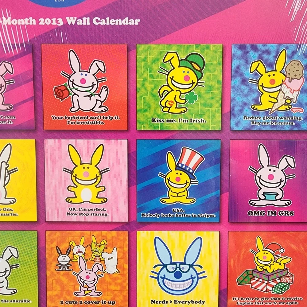 Vintage It's Happy Bunny 2013 Wall Calendar Jim Benton Sealed Y2K Nostalgia